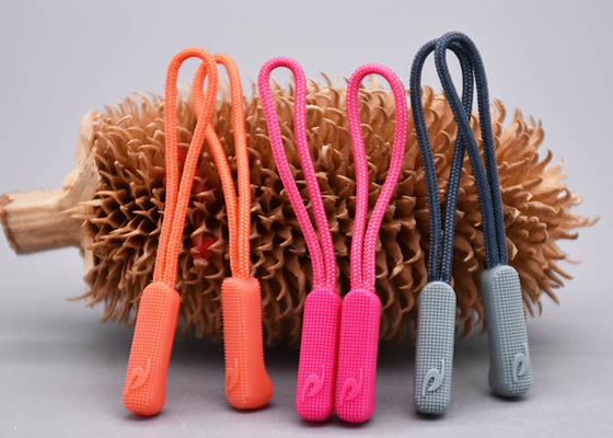 3D Embossed Plastic Zipper Puller With Polyester String For Garments