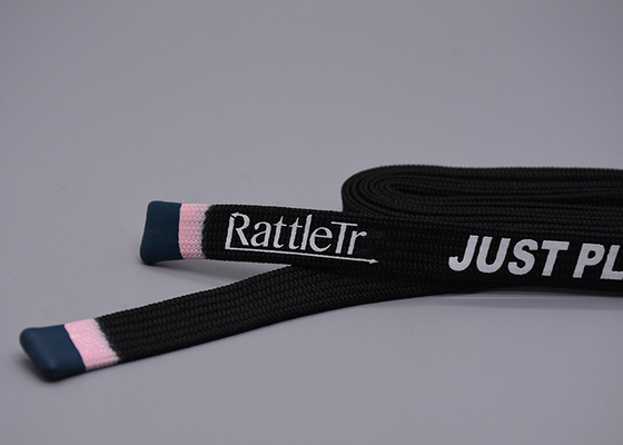 Customized 12mm 	Elastic Drawstring Cord Renewable Black Hollow With Silk Screen Drop Silicone Tip