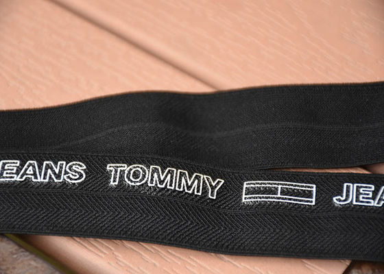 2cm Black Elastic Webbing Straps Printed With White Cut Out Letters Logo