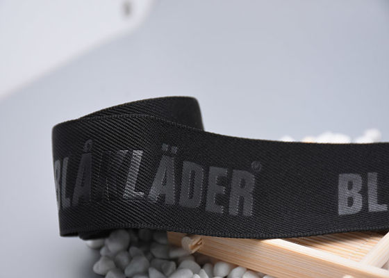 Garment Custom Logo Polyester Webbing Straps Embossed 35mm Black